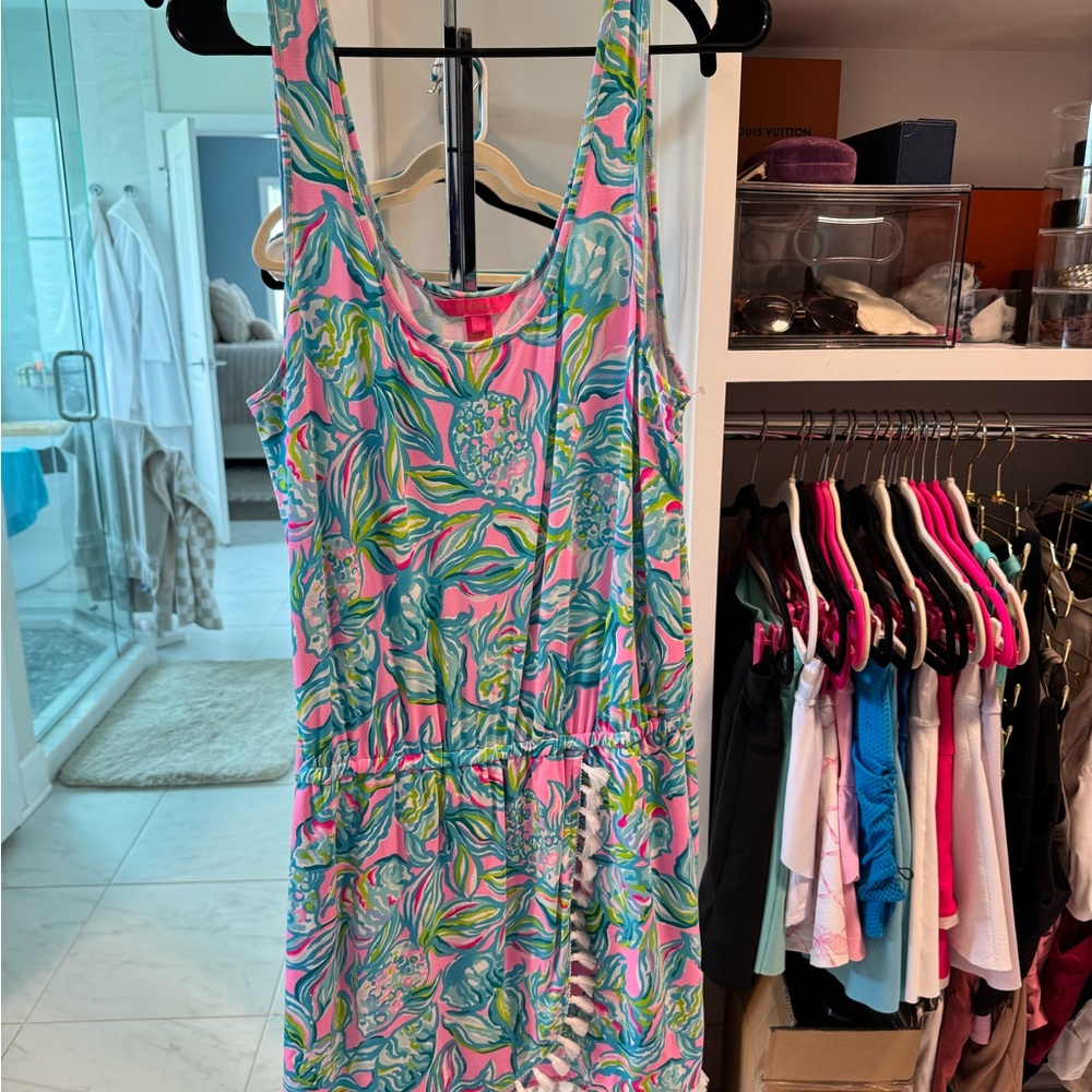 Lilly Pulitzer Pink and Blue Tropical Romper Dress